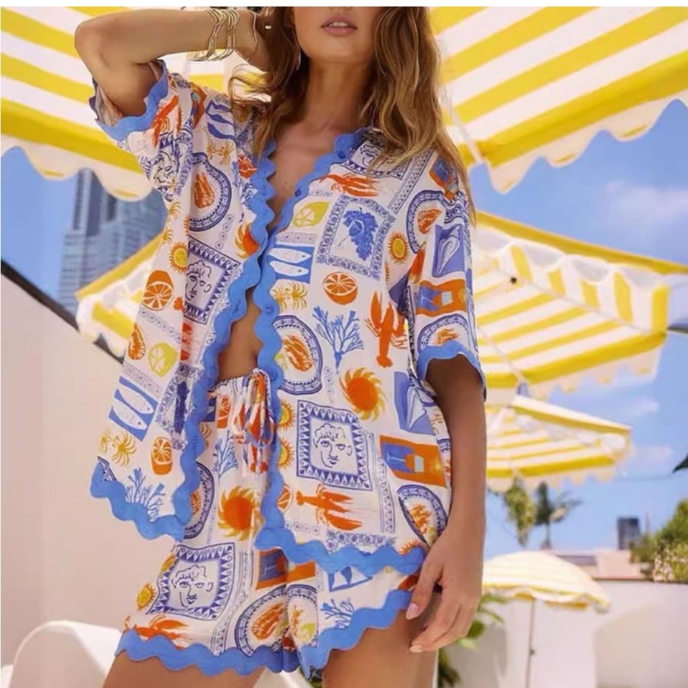 Vibrant Blue and Orange Women's Matching Set